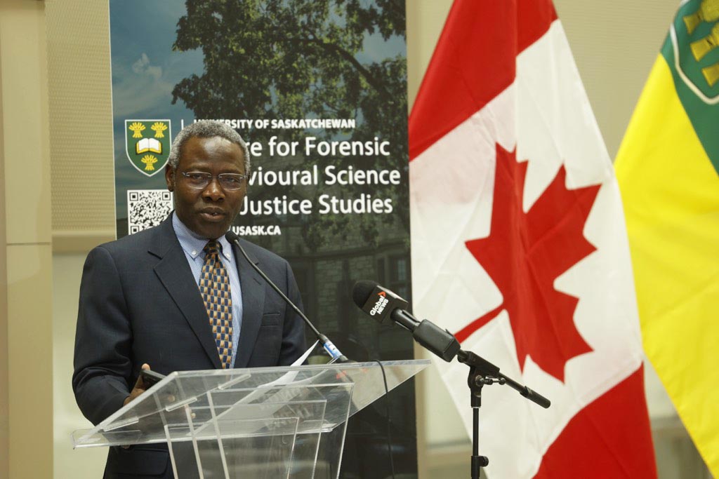 Photo of Dr. Mansfield Mela speaking at the funding announcement