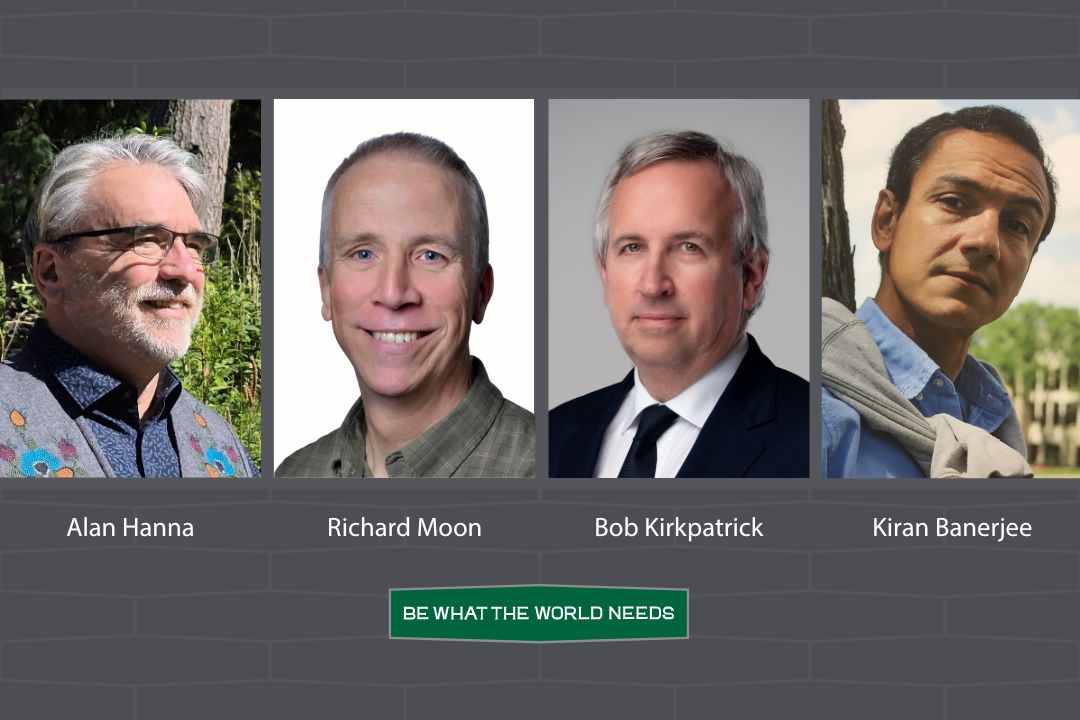 Headshot style photos of Alan Hanna, Richard Moon, Bob Kirkpatrick, and Kiran Banerjee arranged in a line against a grey background.